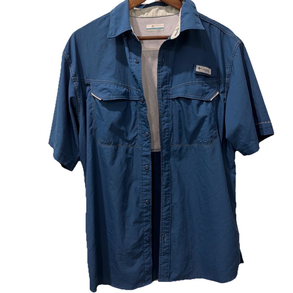 Columbia Navy Utility Shirt vented outdoors fish golf breathable size S